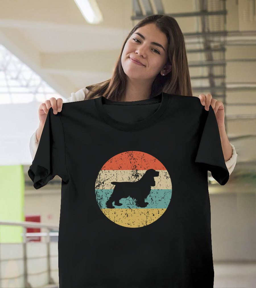 Cocker Spaniel Silhouette Retro Stripes Circle T-Shirt