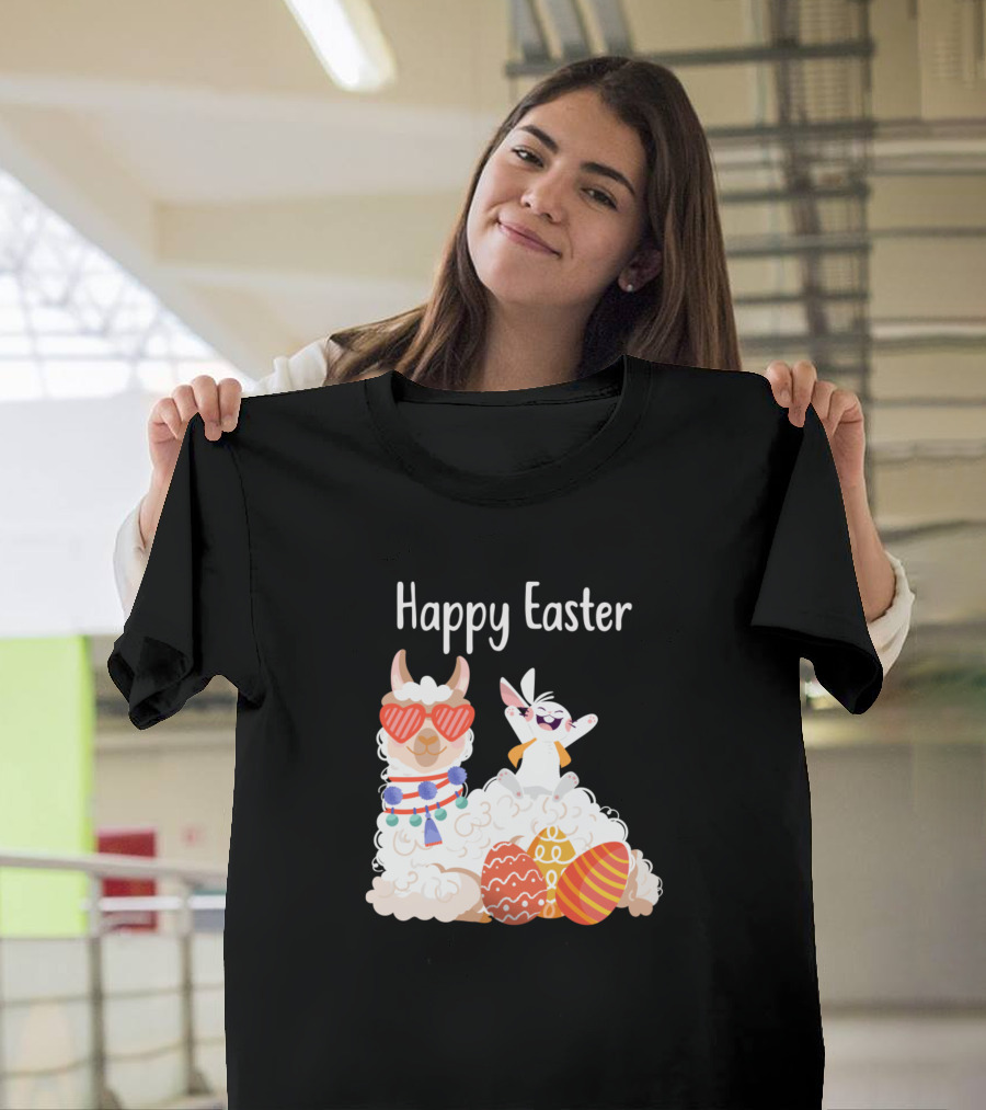 Happy Easter Llama Easter Eggs Bunny Pascha T-Shirt