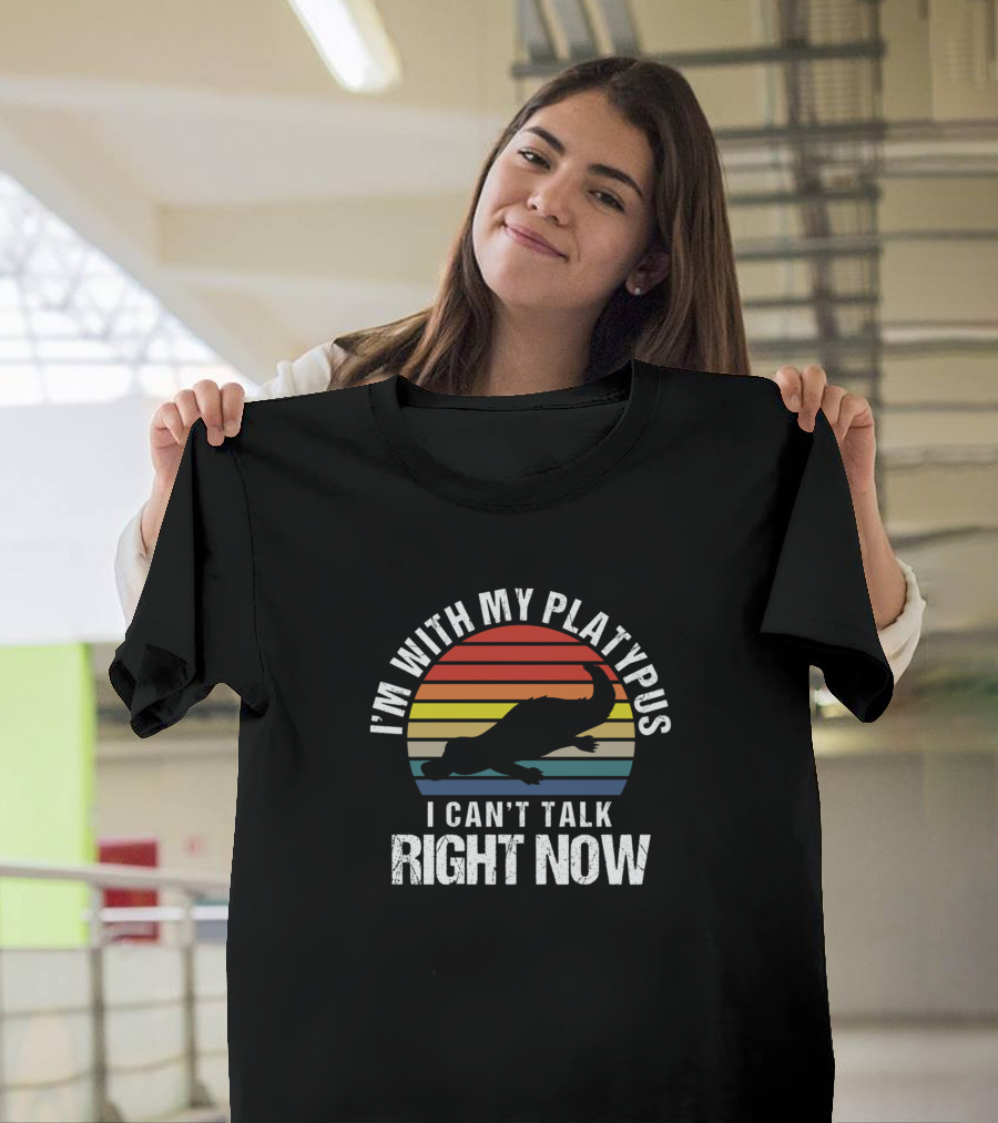 I'm With My Platypus I Can't Talk Right Now Retro Stripes T-Shirt