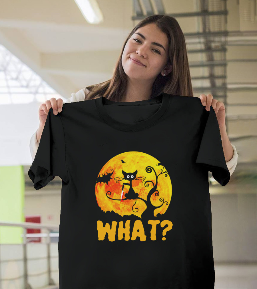 What Funny Cat Kitty with Moon and Bats T-Shirt