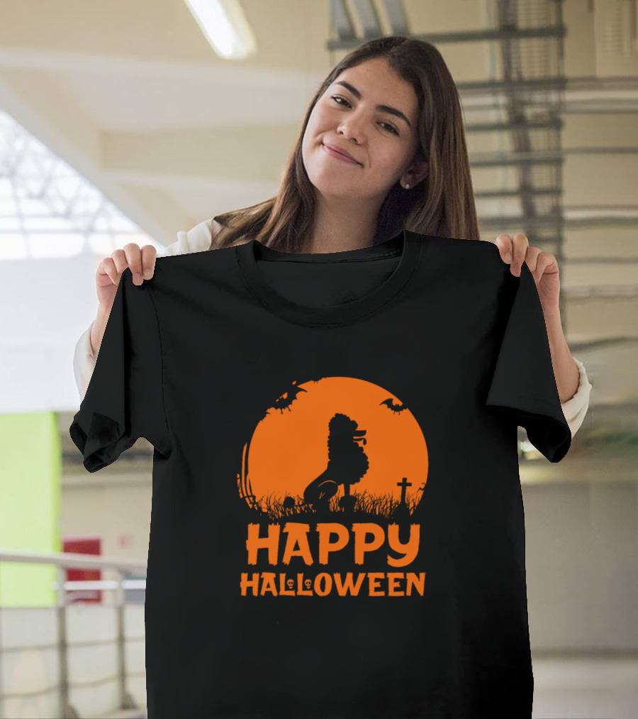 Happy Halloween Poodle Dog Full Moon Graveyard Scene T-Shirt