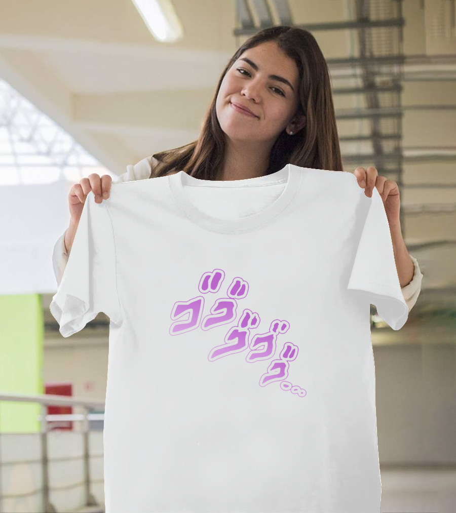 Jojo's Bizarre Adventure Menacing Katakana ゴゴゴゴ Purple Text T-Shirt