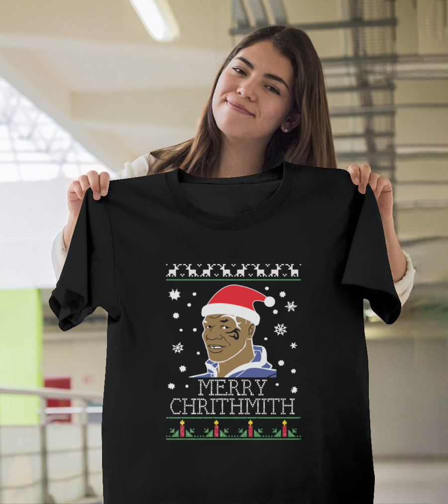 Mike Tyson Merry Chithmith Christmas Santa Hat Snowflakes T-Shirt