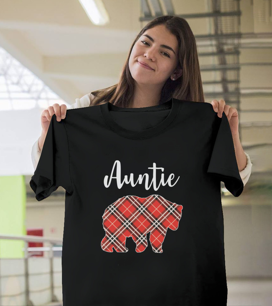 Auntie Red Plaid Bear Matching Family Buffalo Plaid T-Shirt