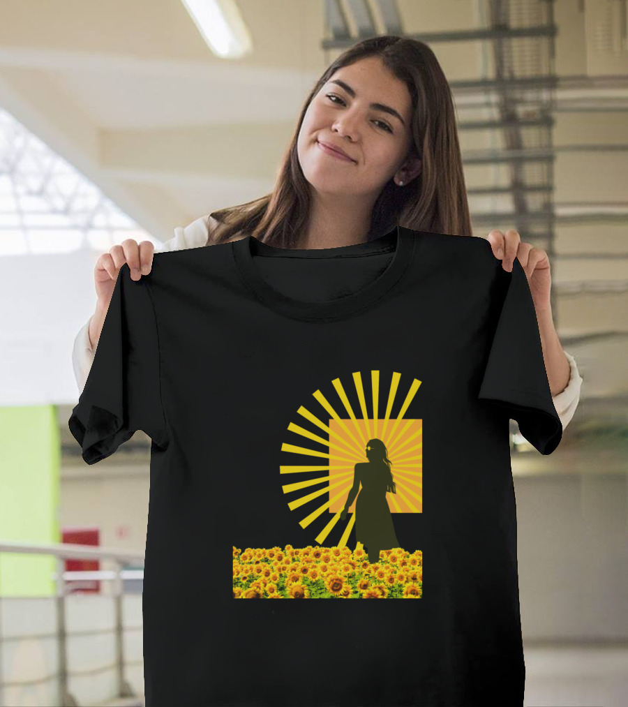 A Wild And Free She Sunflowers Silhouette Sunburst T-Shirt