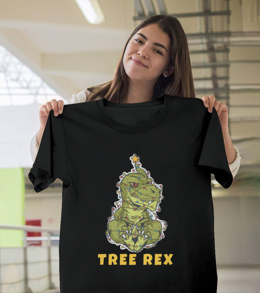 Tree Rex Christmas Dinosaur Lights Star T-Shirt
