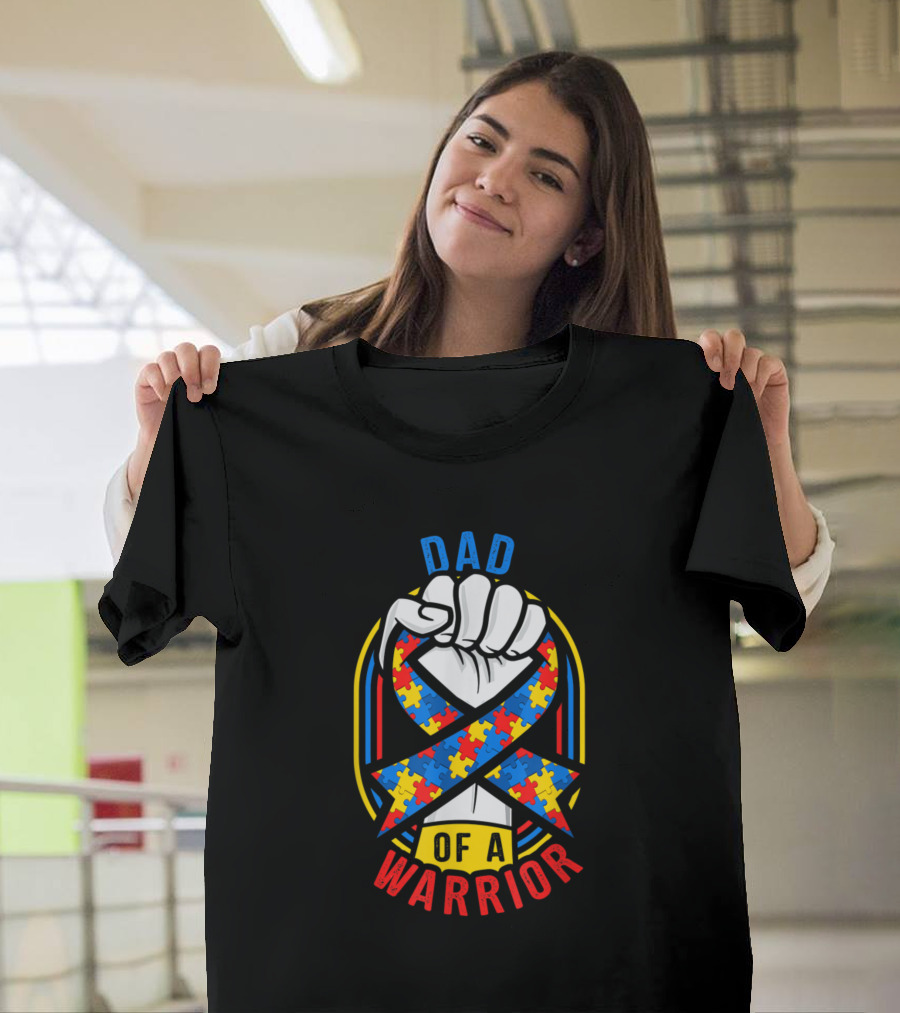 Dad of a Warrior Autism Awareness Fist Puzzle T-Shirt