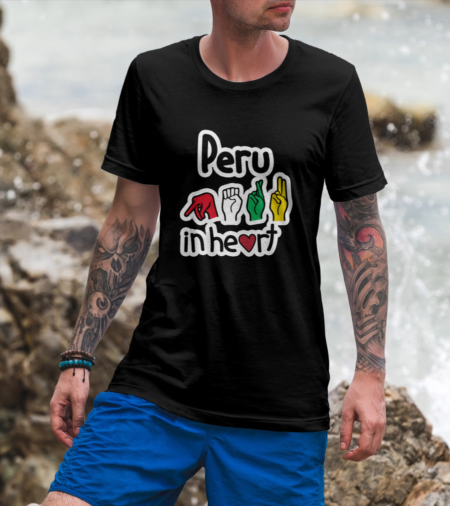 Peru In Heart Love Flag Colors ASL American Sign Language T-Shirt