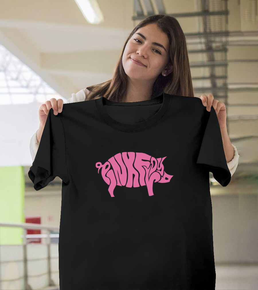 Pink Floyd Pig Floyd Text In Pig Shape T-Shirt
