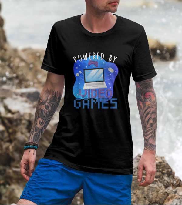 Powered By Video Games Laptop Controller Fun Gaming T-Shirt