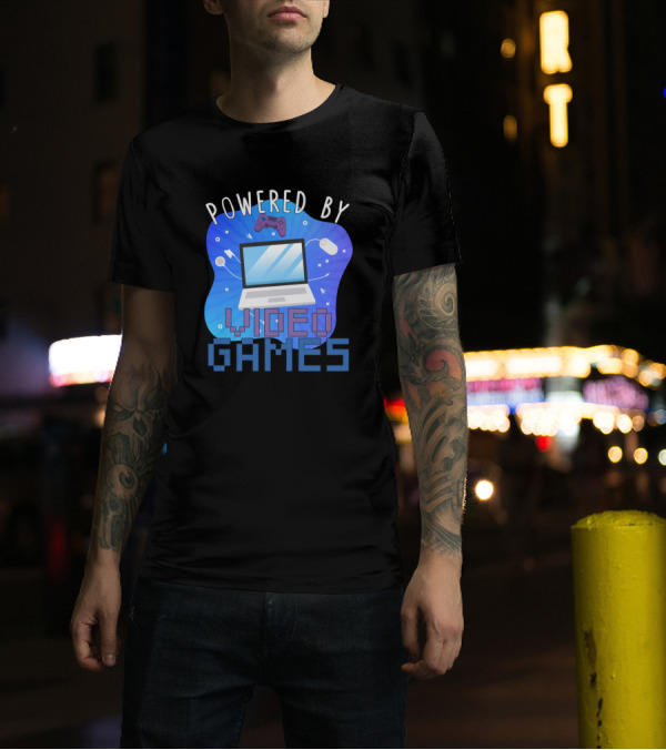 Powered By Video Games Laptop Controller Fun Gaming T-Shirt