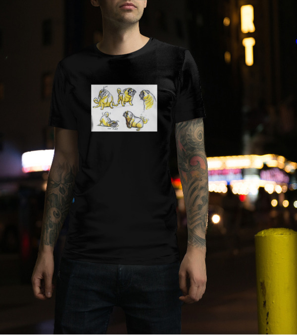 Pug Dog Sketches By Cat Ades T-Shirt