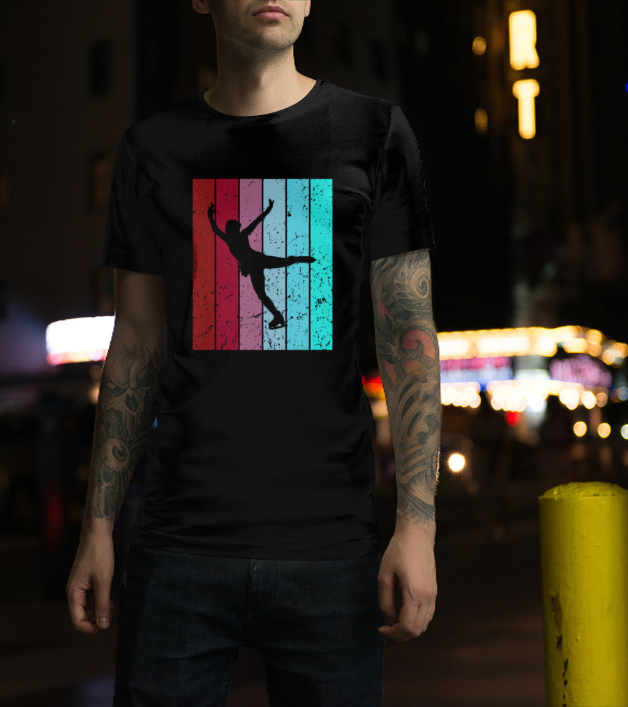 Rollerblading Funny Retro Vintage Ska Silhouette Background T-Shirt