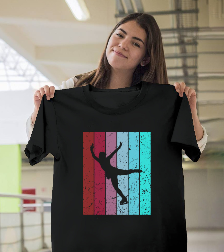 Rollerblading Funny Retro Vintage Ska Silhouette Background T-Shirt