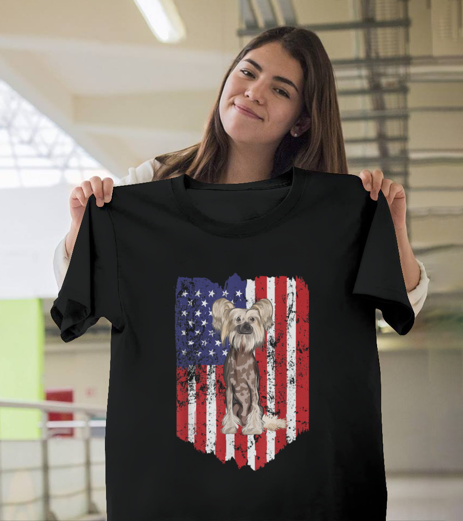 American Flag Chinese Crested Dog 4th of July USA T-Shirt