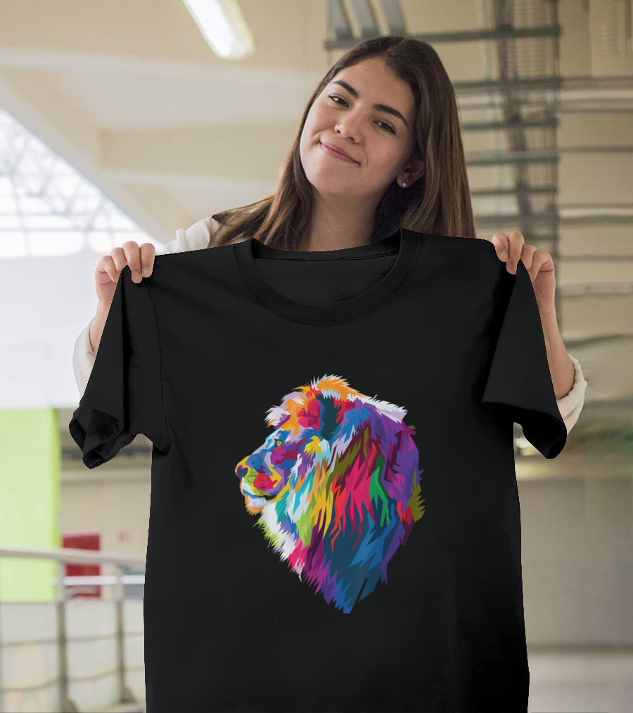 Colorful Cute Geometric Lion Pop T-Shirt