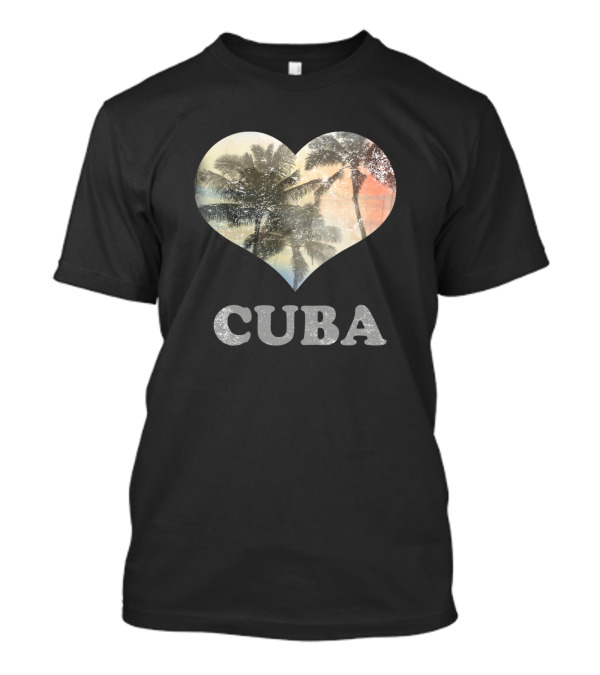 Cuba Heart Palm Tree Souvenir Vacation Beach Scene T-Shirt