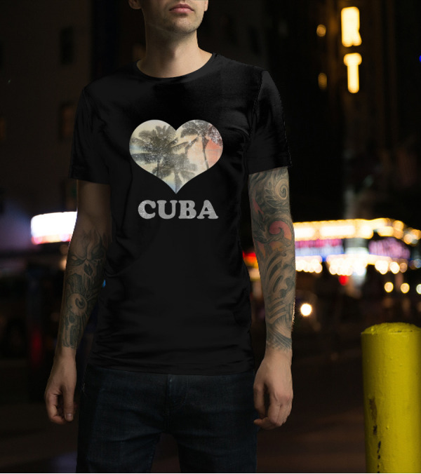 Cuba Heart Palm Tree Souvenir Vacation Beach Scene T-Shirt