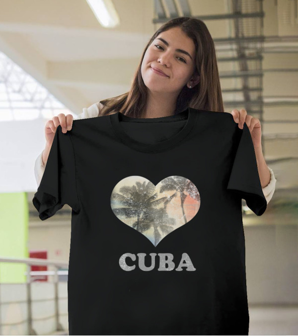 Cuba Heart Palm Tree Souvenir Vacation Beach Scene T-Shirt