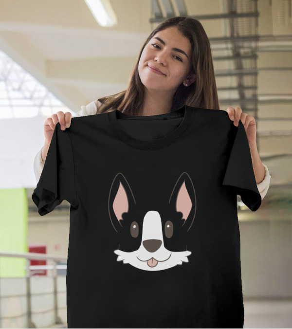 Cute Black And White Corgi Face T-Shirt