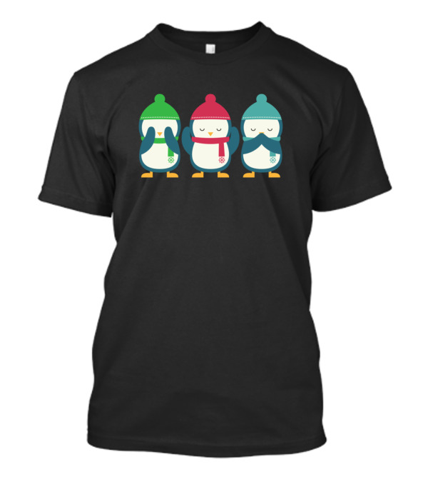 Cute Lovely Happy Fun Baby Smile Penguins In Winter Hats T-Shirt