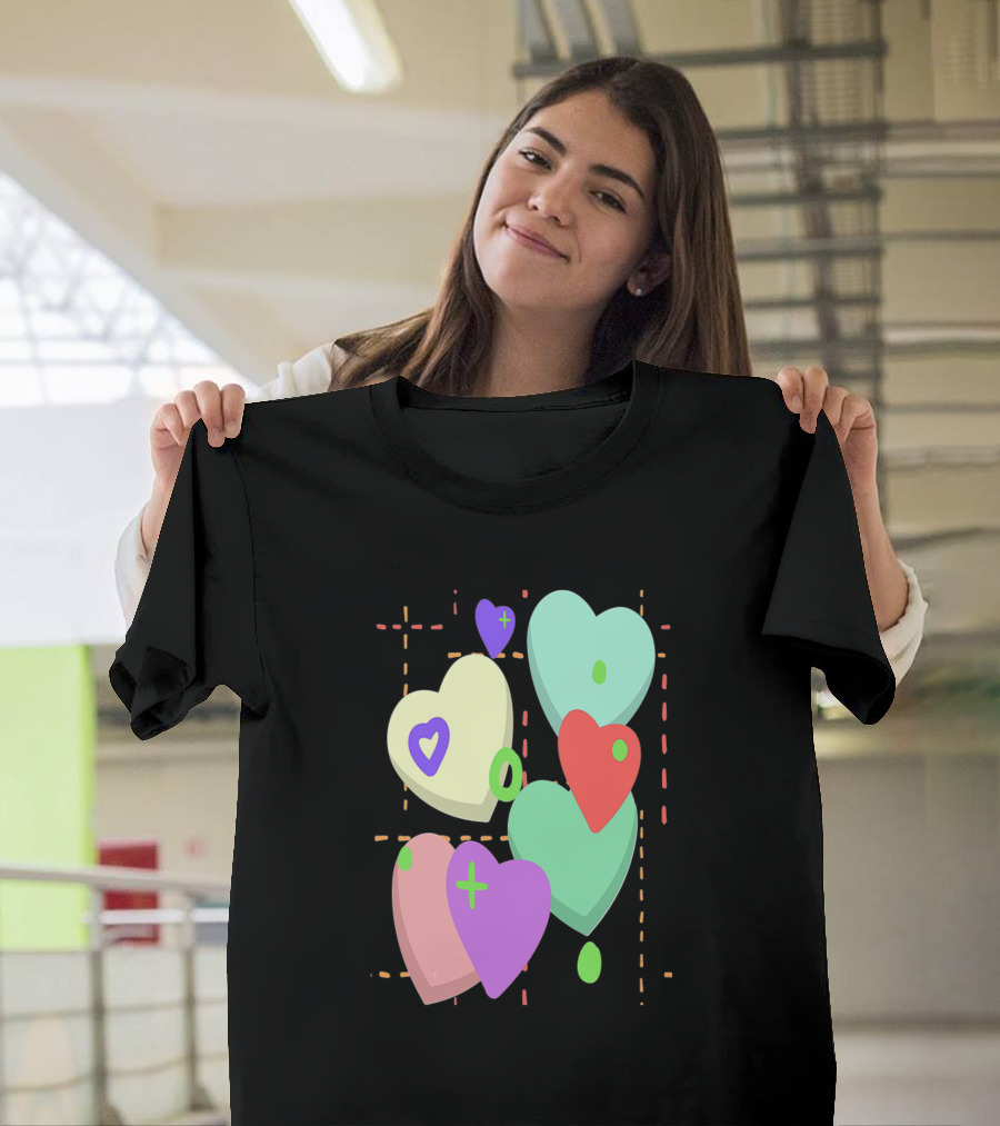 Happy Hearts Cute Fun Girly Pastel Colorful Hearts with Plus Signs T-Shirt