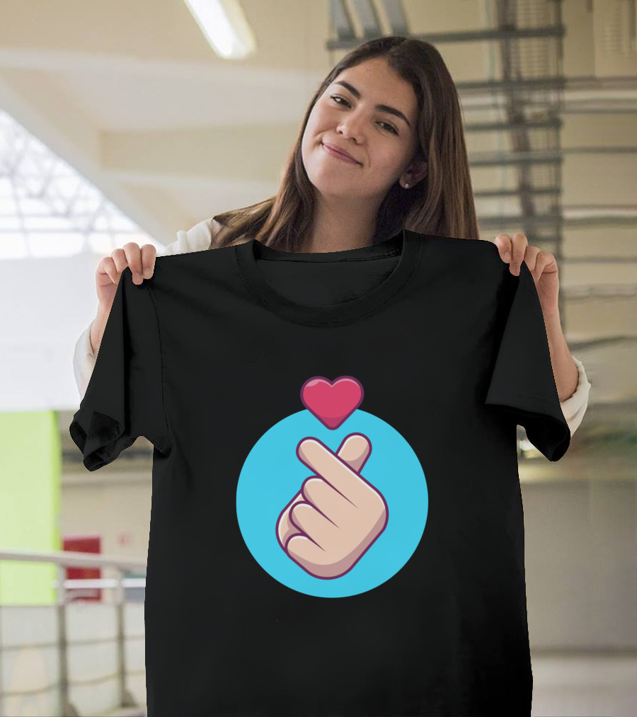 Head With Hand Heart Sign Cartoon T-Shirt