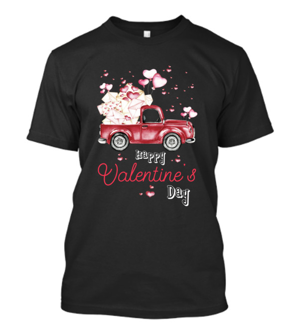 Happy Valentine's Day Red Truck With Letters And Hearts T-Shirt