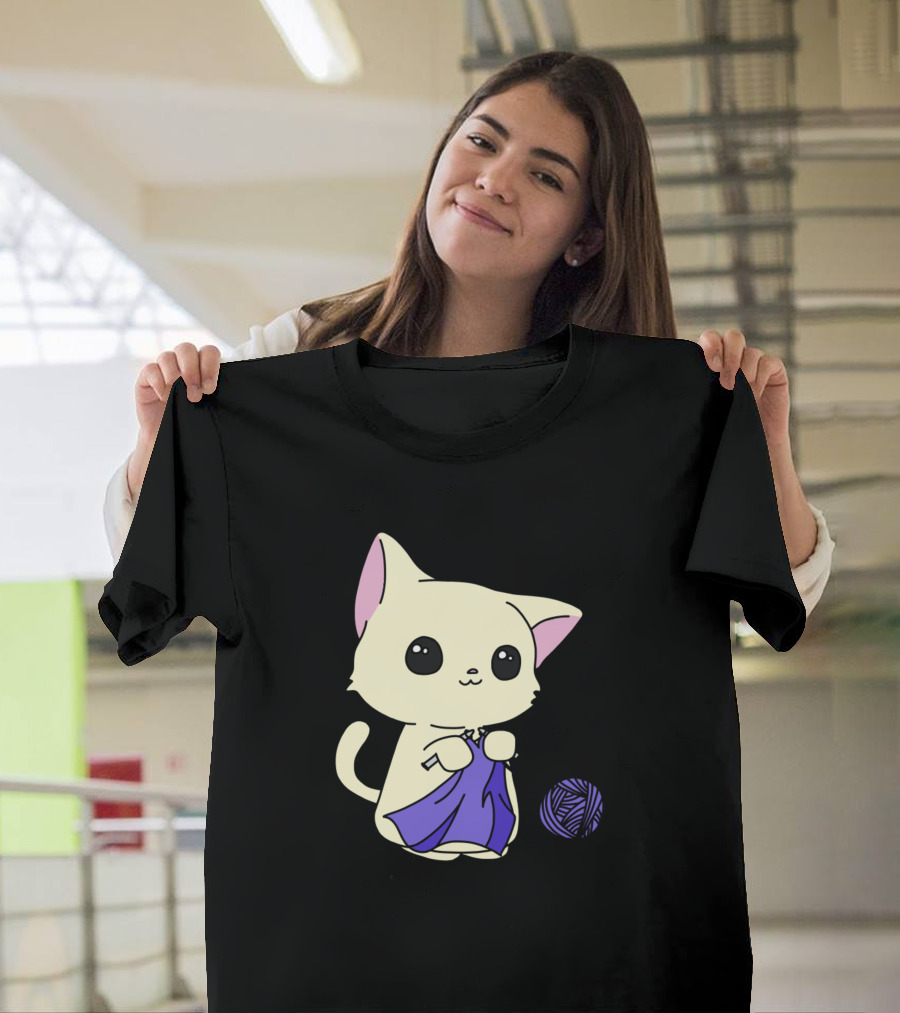 Cats Knitting Kitty Meow Funny Cat Kitty T-Shirt
