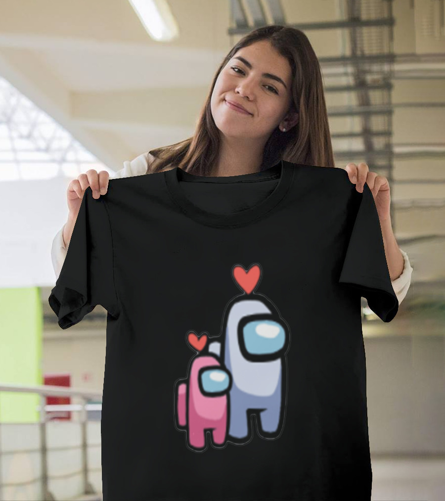 Among Us Valentine's Couple with Heart Icons T-Shirt
