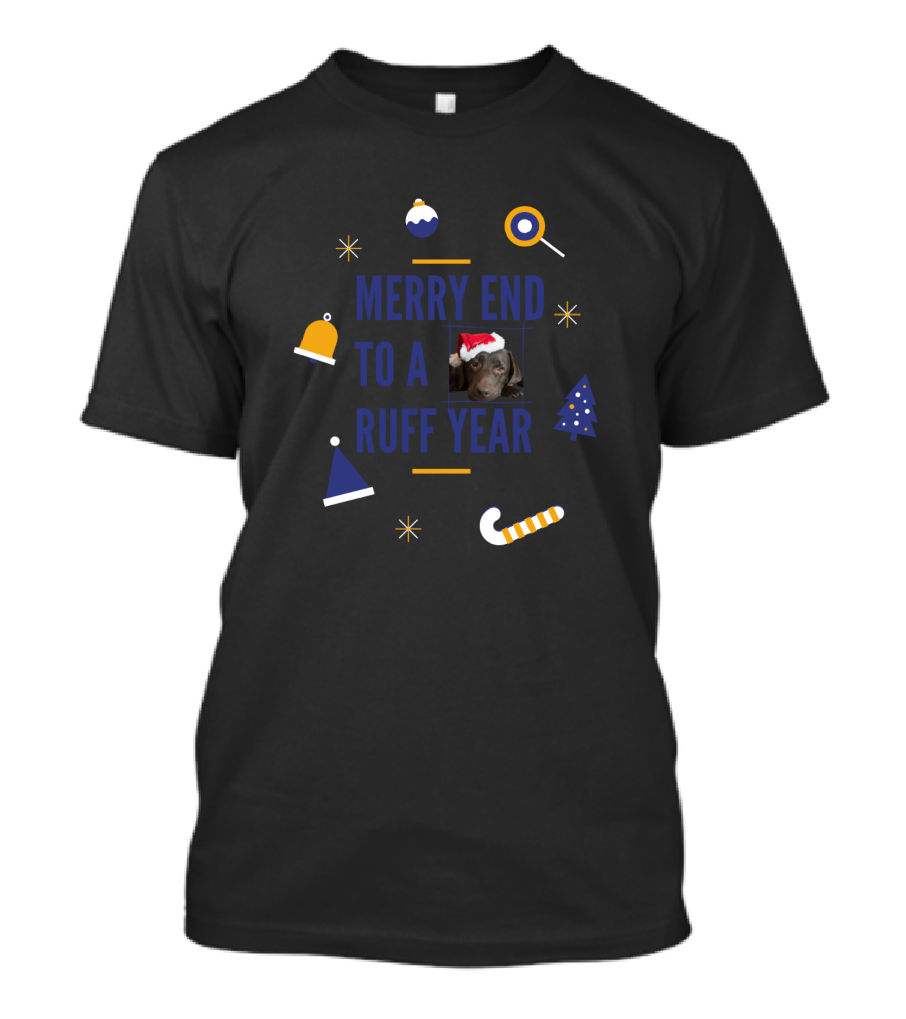 Merry End To A Ruff Year Black Lab Christmas Elements T-Shirt