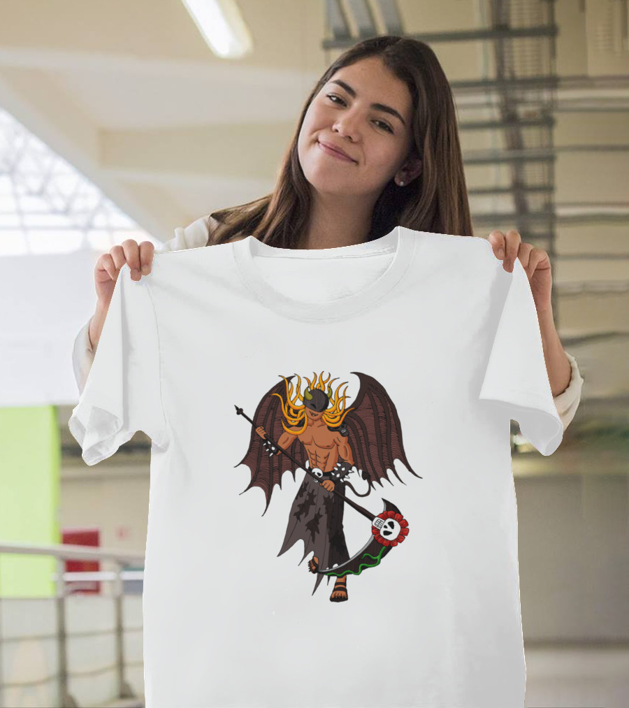 Death Evil Fiery Winged Reaper with Flaming Scythe T-Shirt
