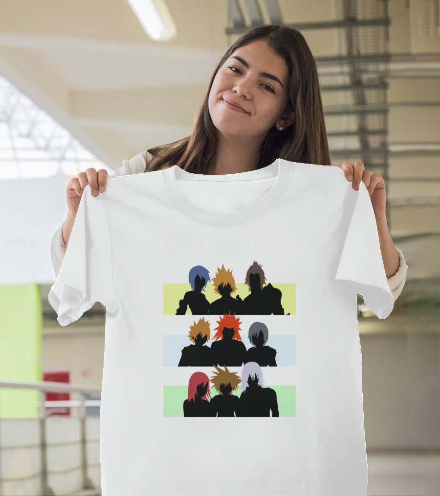 Kingdom Hearts Trio Silhouettes in Colorful Stripes T-Shirt