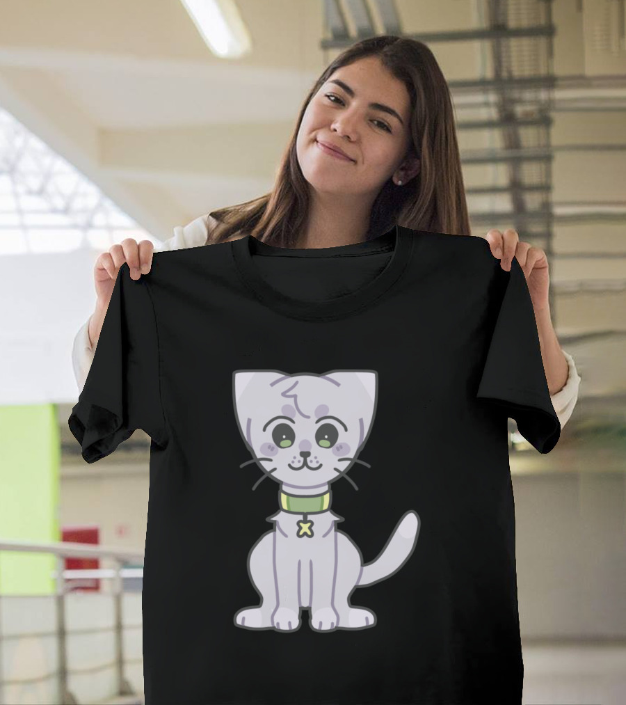 Kitty Kiro Cute Cartoon Cat with Green Collar and Star Charm T-Shirt