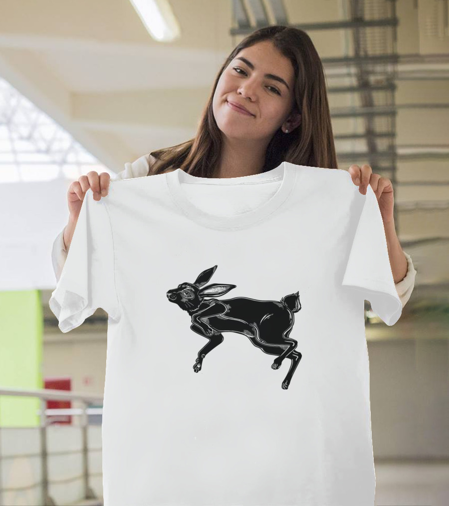 Agile Black Hare or Rabbit Running or Jumping T-Shirt