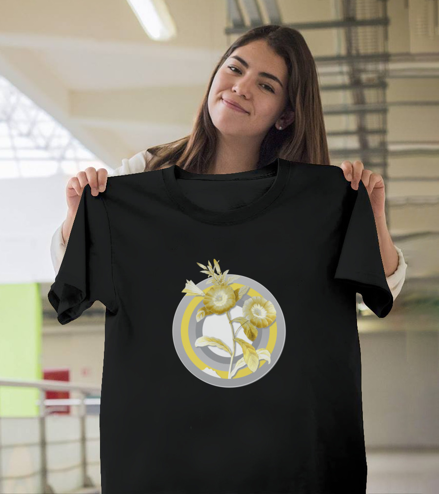 Botanical Illustration Field Bindweed Gray Circles Yellow Foliage T-Shirt