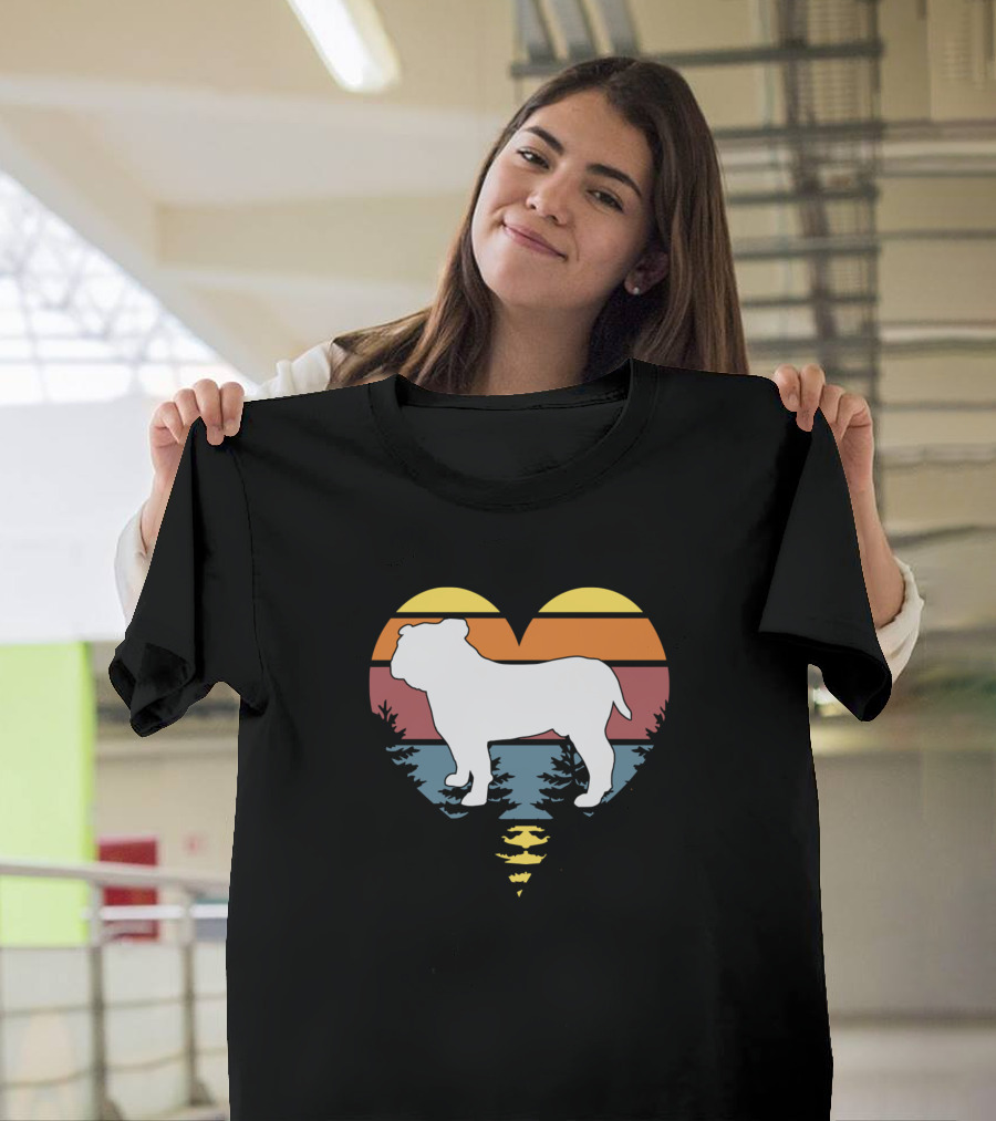 Dogs Of Cool I Love My Dogs Bulldog Heart Sunset Scene T-Shirt
