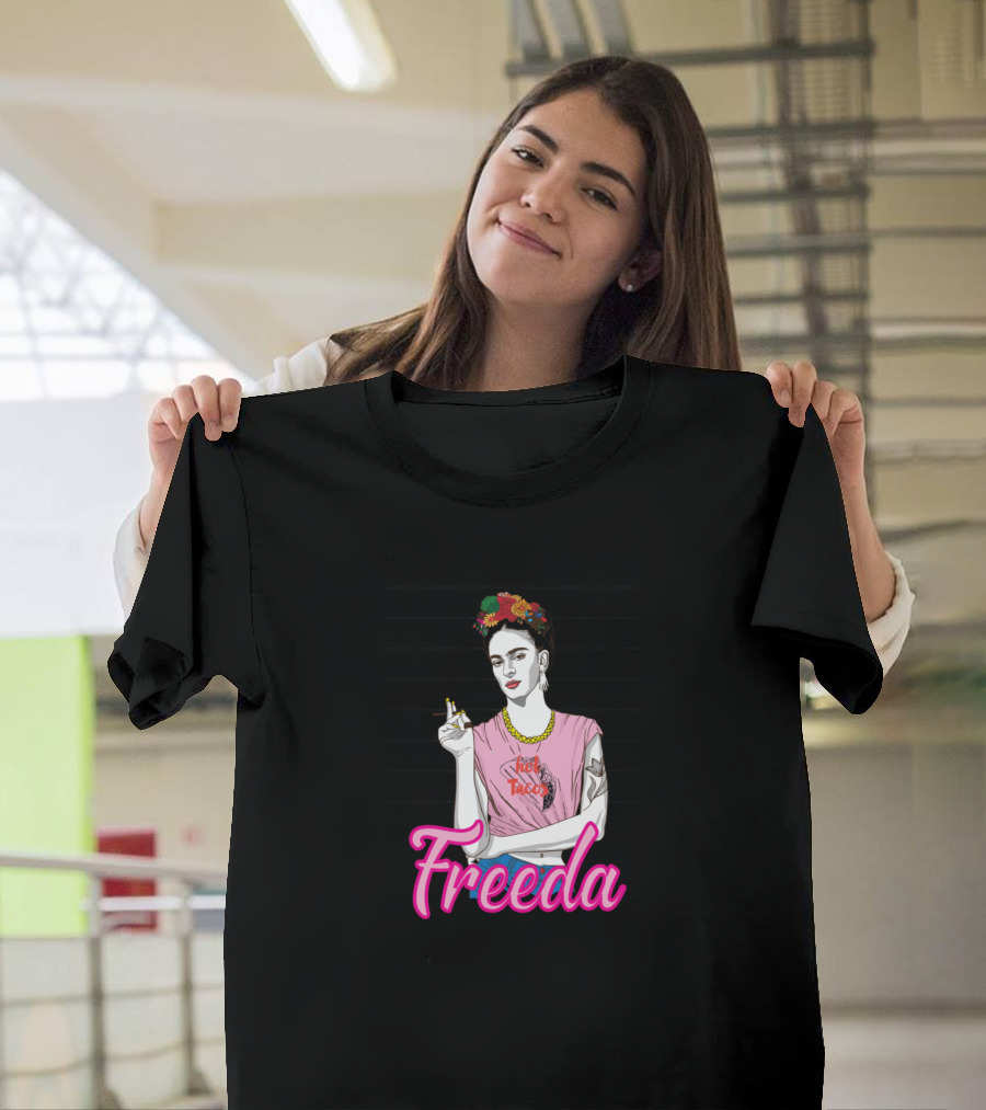 Freeda Hot Tacos Mugshot Style with Floral Headpiece and Tattoos T-Shirt