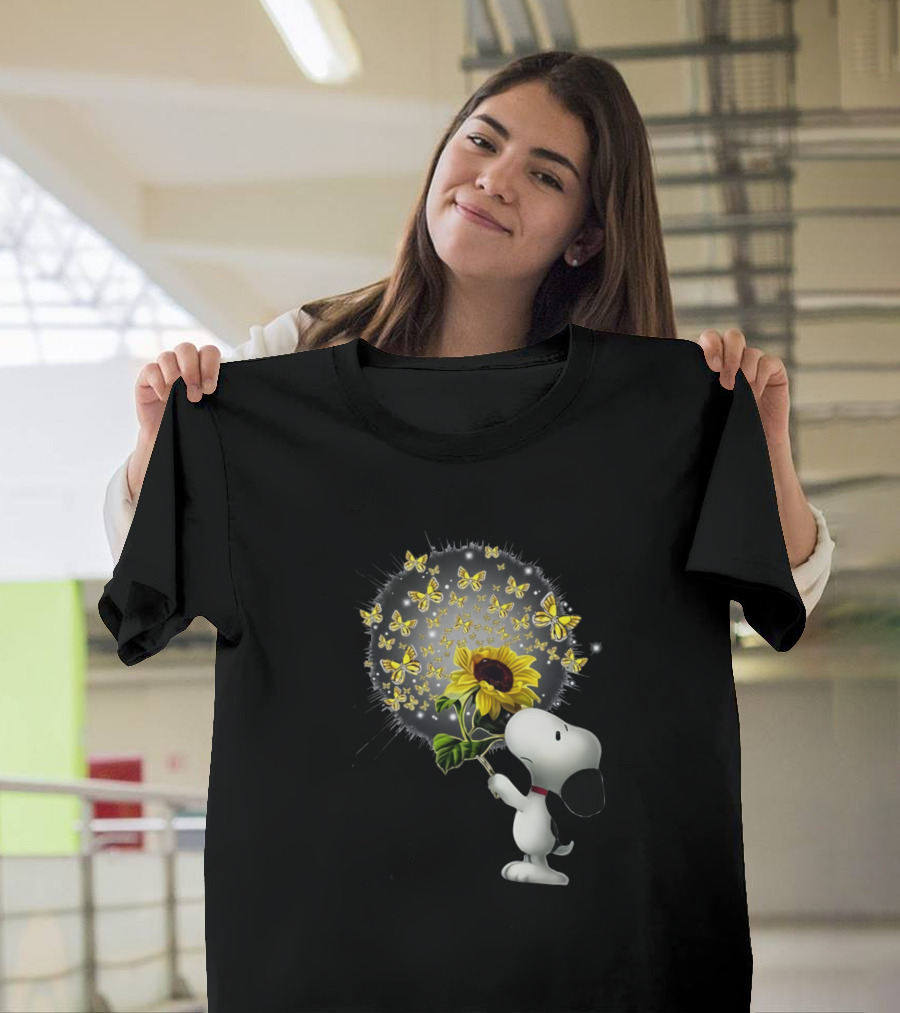 Snoopy Sunflower and Yellow Butterflies Burst T-Shirt
