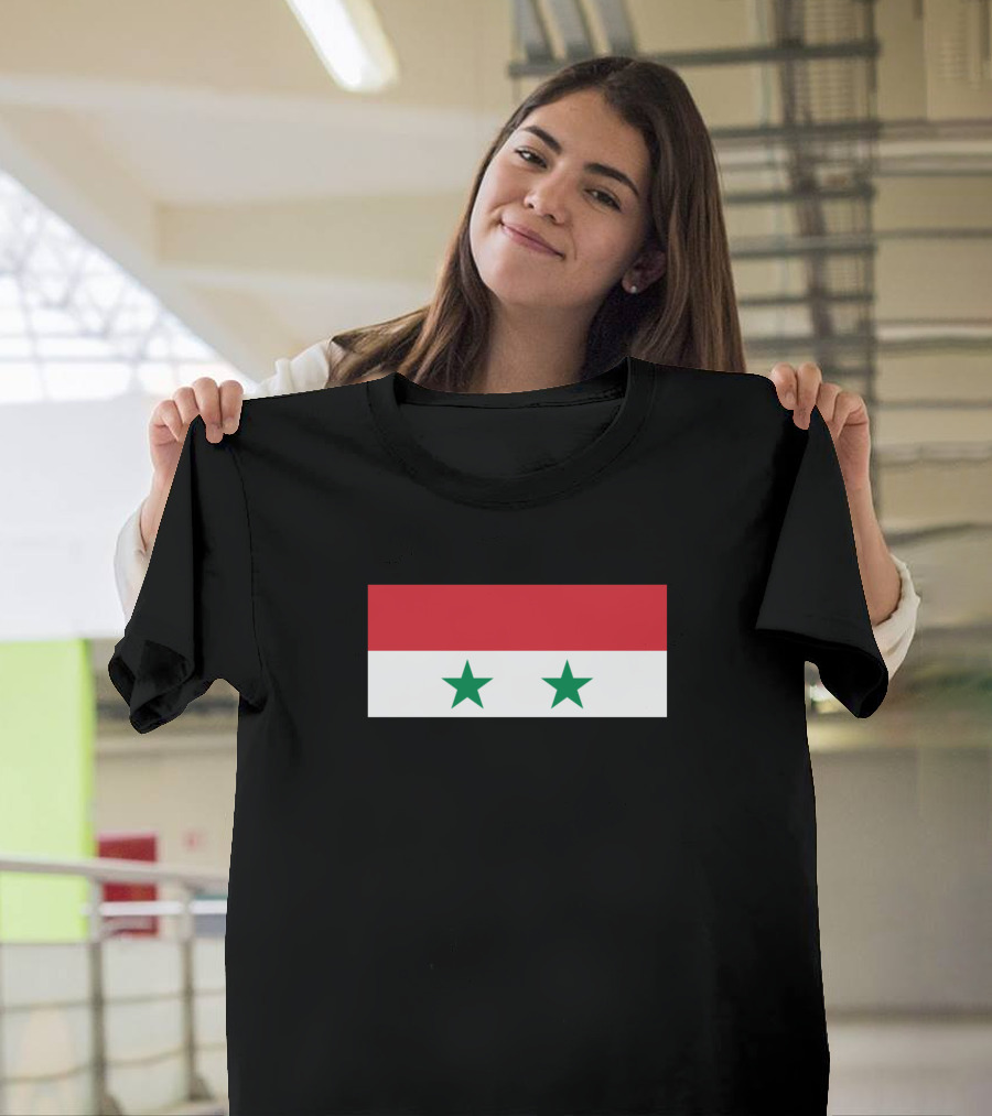 Syria National Flag Black Background Two Green Stars T-Shirt