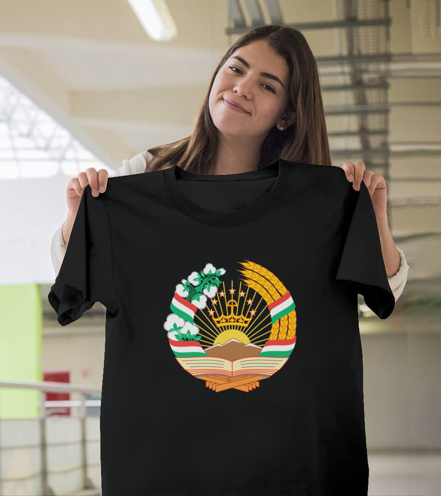 Tajikistan National Emblem with Cotton Wheat and Crown Elements T-Shirt