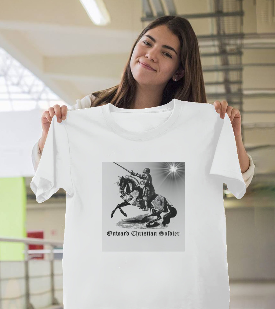 Onward Christian Soldier Cross Knight with Lance and Starburst T-Shirt