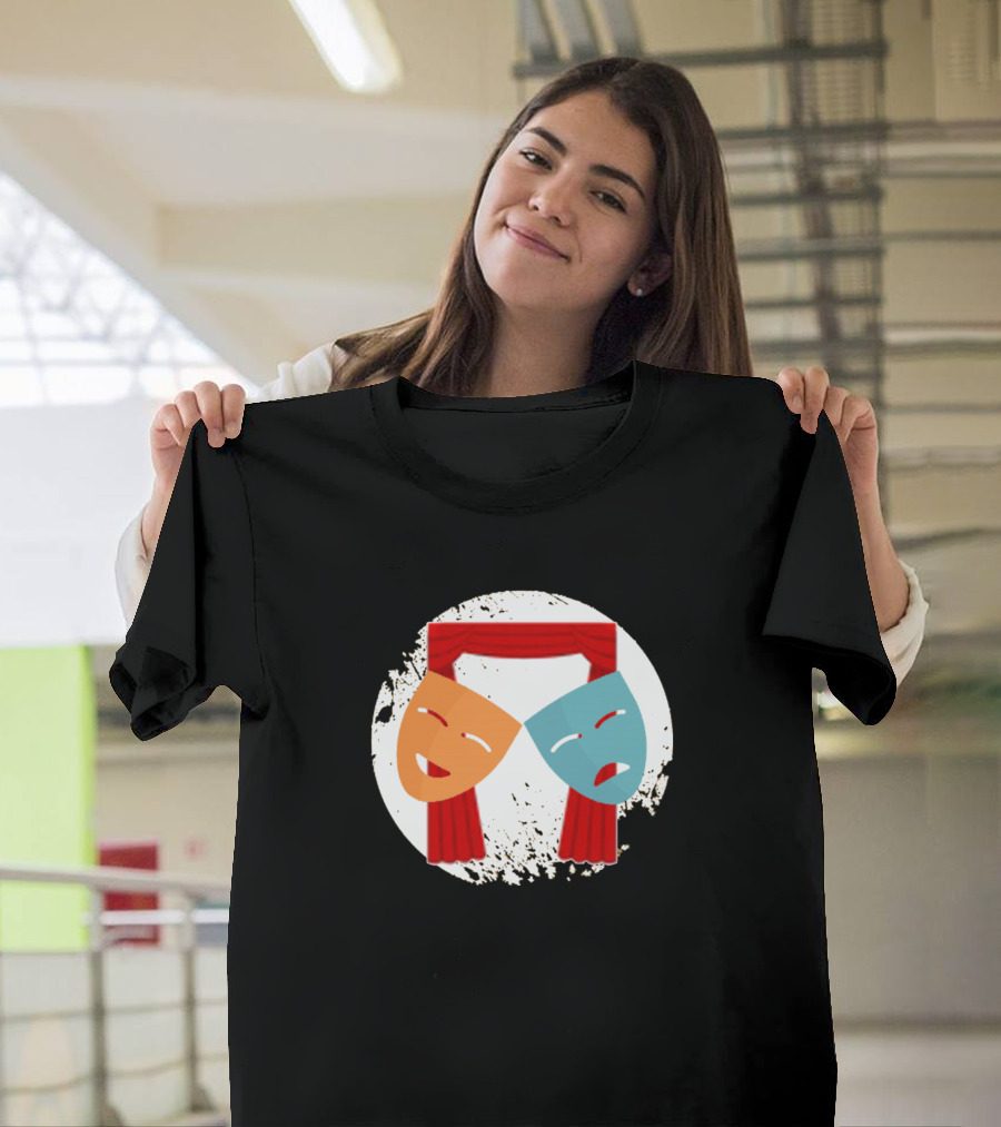 Theatre Comedy and Tragedy Masks with Red Curtains T-Shirt