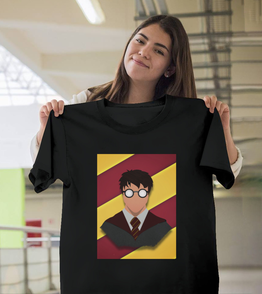 Who Lived Wizard School Boy with Glasses and Red Golden Stripes T-Shirt