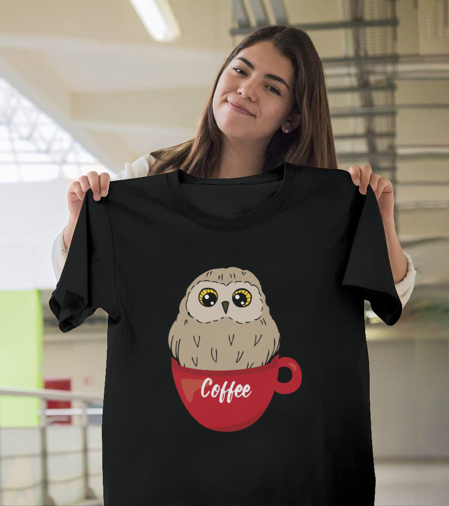 Owl Coffee Lover Eagle Owl in Red Cup Coffee T-Shirt