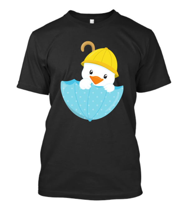 Duck Baby In Yellow Hat With Blue Polka Dot Umbrella T-Shirt