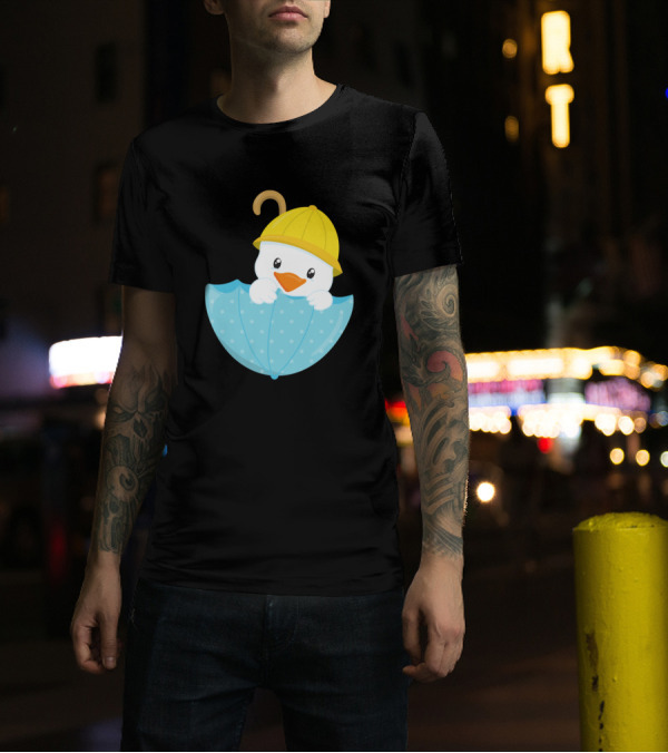 Duck Baby In Yellow Hat With Blue Polka Dot Umbrella T-Shirt