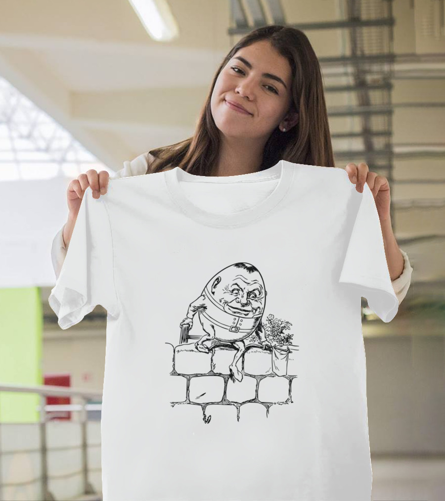 Humpty Dumpty Sitting on a Stone Wall Grinning Egg Character T-Shirt