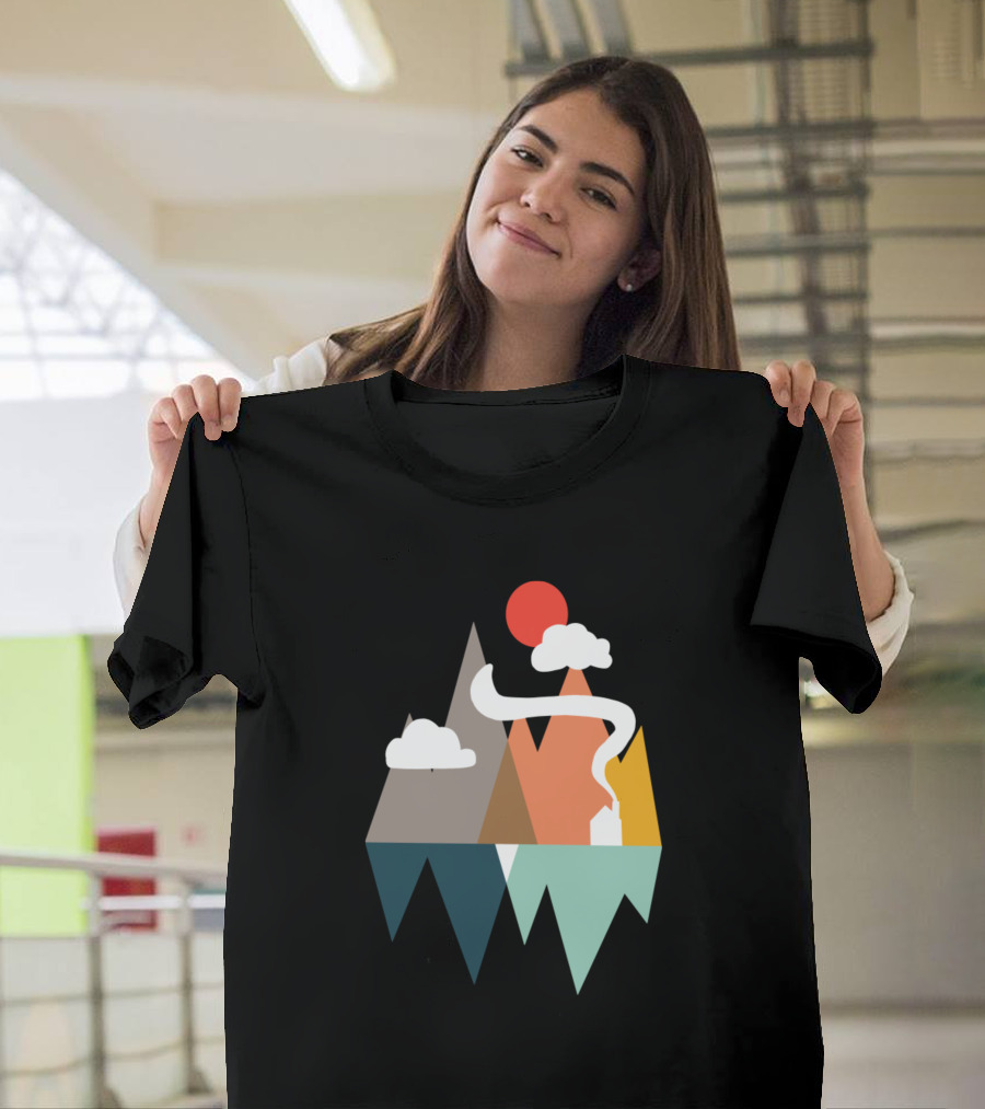 Landscape Geometric Mountains with Sun and Clouds T-Shirt