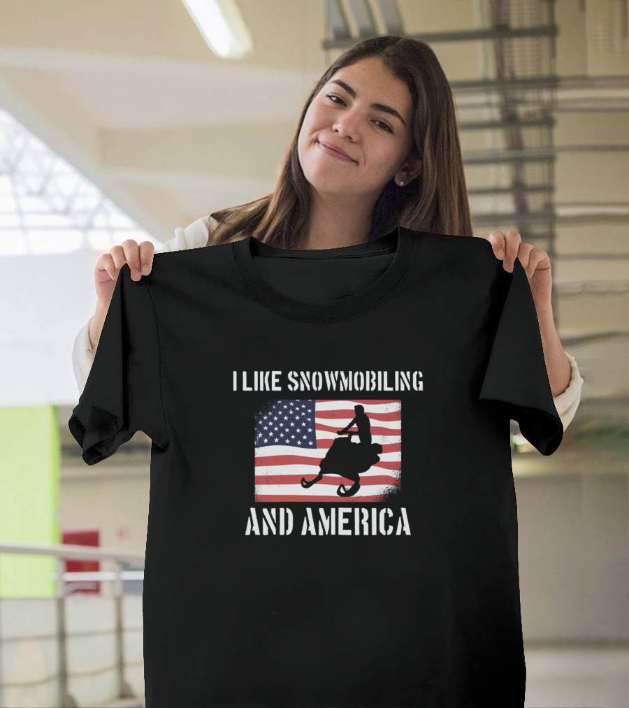 I Like Snowmobiling and America Flag Rider T-Shirt